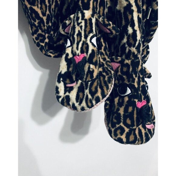 Nick And Nora Womens Small Leopard Fleece Footed Pajamas One Piece Sleepwear - Picture 4 of 6
